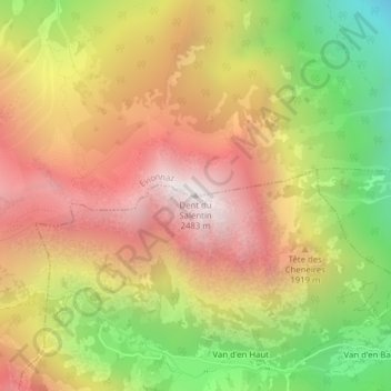 Mapa topográfico Dent du Salentin, altitud, relieve