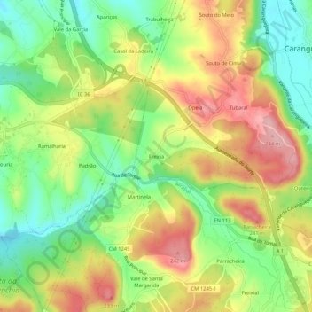 Mapa topográfico Freiria, altitud, relieve