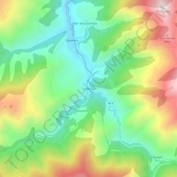 Mapa topográfico La Paraya, altitud, relieve