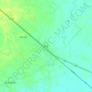 Mapa topográfico Tica, altitud, relieve