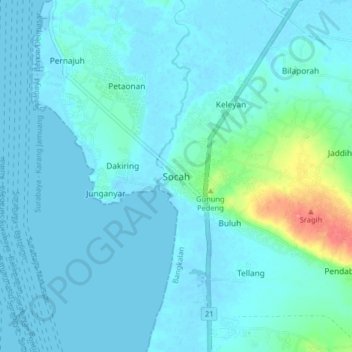Mapa topográfico Socah, altitud, relieve