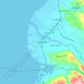 Mapa topográfico Tagoloan, altitud, relieve
