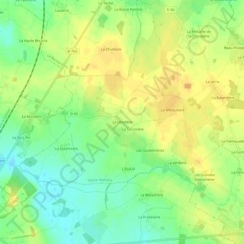 Mapa topográfico La Hinchère, altitud, relieve