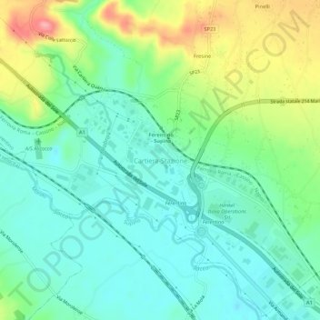 Mapa topográfico Cartiera-Stazione, altitud, relieve