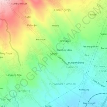 Mapa topográfico Tuboro, altitud, relieve