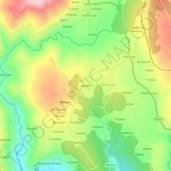 Mapa topográfico Salceda, altitud, relieve