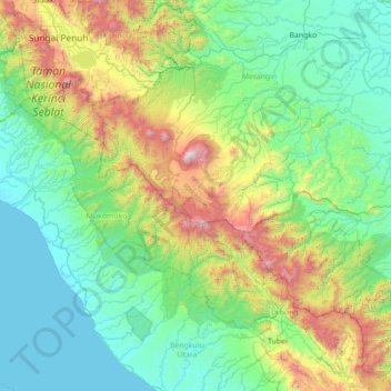 Mapa topográfico Jangkat, altitud, relieve