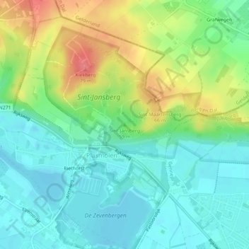 Mapa topográfico Sint-Jansberg, altitud, relieve