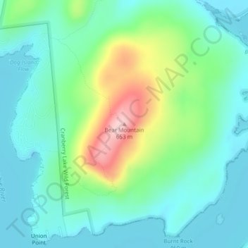 Mapa topográfico Bear Mountain, altitud, relieve