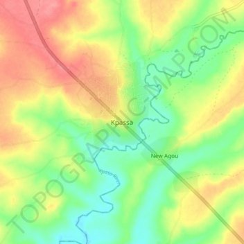 Mapa topográfico Kpassa, altitud, relieve