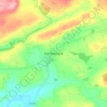 Mapa topográfico Drimoleague, altitud, relieve