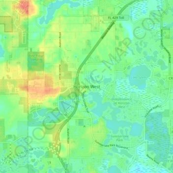 Mapa topográfico Horizon West, altitud, relieve