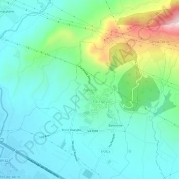 Mapa topográfico Aquara, altitud, relieve