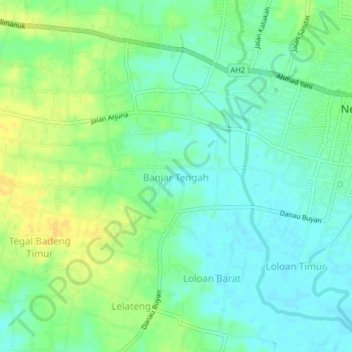 Mapa topográfico Banjar Tengah, altitud, relieve