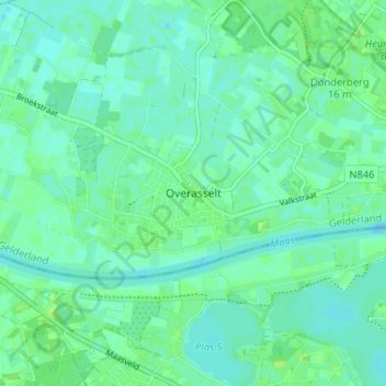 Mapa topográfico Overasselt, altitud, relieve