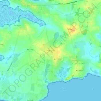 Mapa topográfico Ker Eugène, altitud, relieve