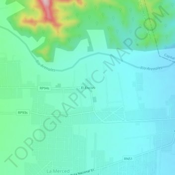 Mapa topográfico El Encón, altitud, relieve