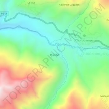 Mapa topográfico El Guayo, altitud, relieve