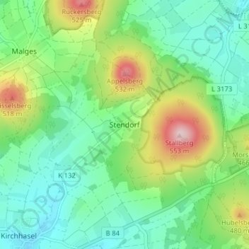Mapa topográfico Stendorf, altitud, relieve