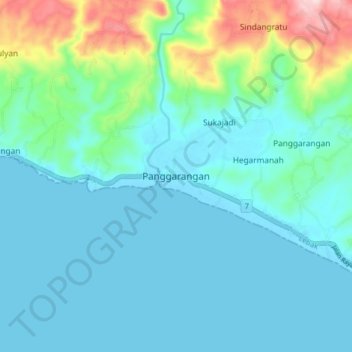 Mapa topográfico Panggarangan, altitud, relieve