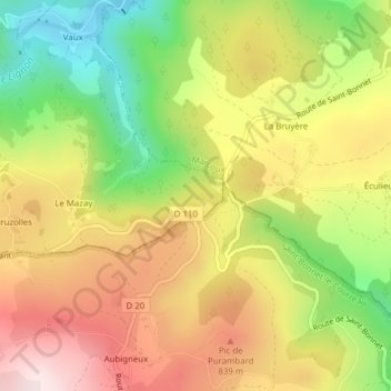 Mapa topográfico Col de la Pelletière, altitud, relieve