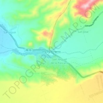 Mapa topográfico entrada al ingenio, altitud, relieve