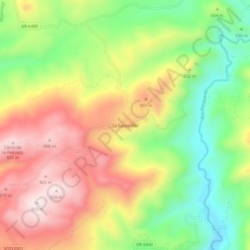 Mapa topográfico La Saucedilla, altitud, relieve