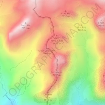 Mapa topográfico Fuorcla Cotschna, altitud, relieve