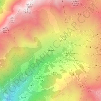 Mapa topográfico Colombe, altitud, relieve