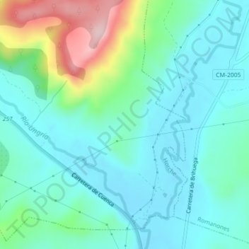 Mapa topográfico La Pobeda, altitud, relieve