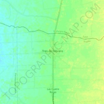 Mapa topográfico Tres de Febrero, altitud, relieve