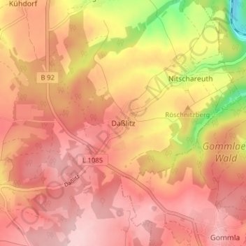 Mapa topográfico Daßlitz, altitud, relieve