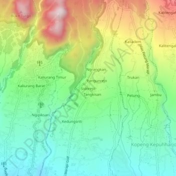 Mapa topográfico Sidorejo, altitud, relieve