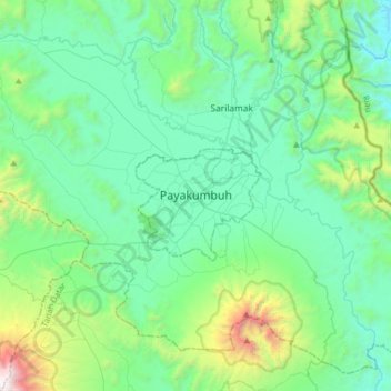 Mapa topográfico Payakumbuh, altitud, relieve