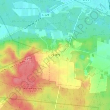 Mapa topográfico Breetze, altitud, relieve
