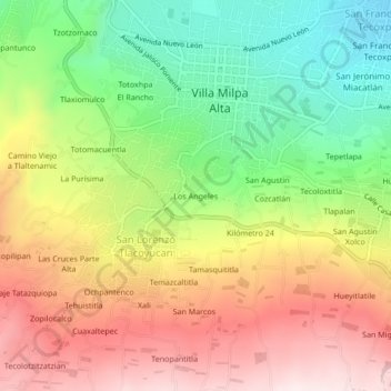 Mapa topográfico Los Angeles, altitud, relieve