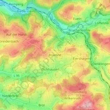 Mapa topográfico Rölefeld, altitud, relieve