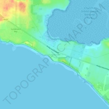 Mapa topográfico Surf Beach, altitud, relieve