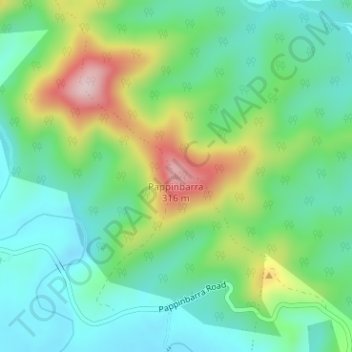 Mapa topográfico Pappinbarra, altitud, relieve