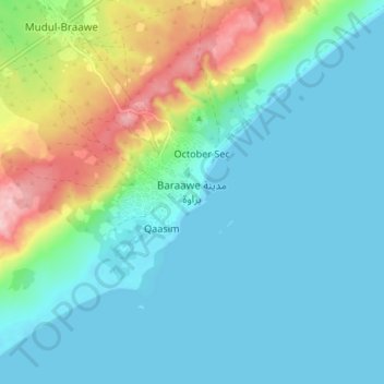 Mapa topográfico Barawa, altitud, relieve