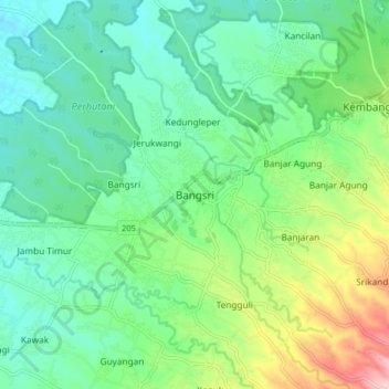 Mapa topográfico Bangsri, altitud, relieve