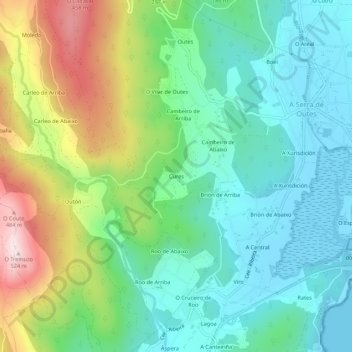 Mapa topográfico Cures, altitud, relieve