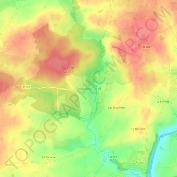 Mapa topográfico Fontaine-Daniel, altitud, relieve