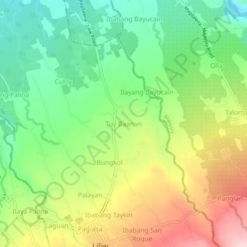Mapa topográfico Tuy Baanan, altitud, relieve