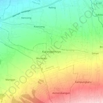 Mapa topográfico Karangdinoyo, altitud, relieve