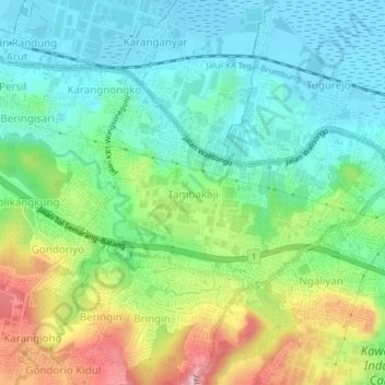 Mapa topográfico Tambakaji, altitud, relieve