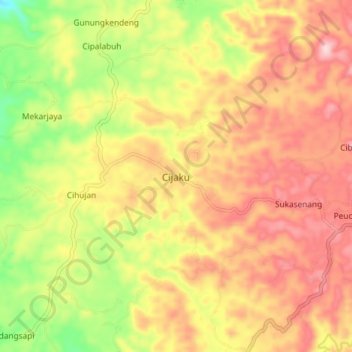 Mapa topográfico Cijaku, altitud, relieve