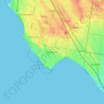 Mapa topográfico Beaumaris, altitud, relieve