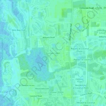 Mapa topográfico Fountain Lakes, altitud, relieve
