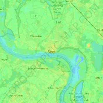 Mapa topográfico Rees, altitud, relieve